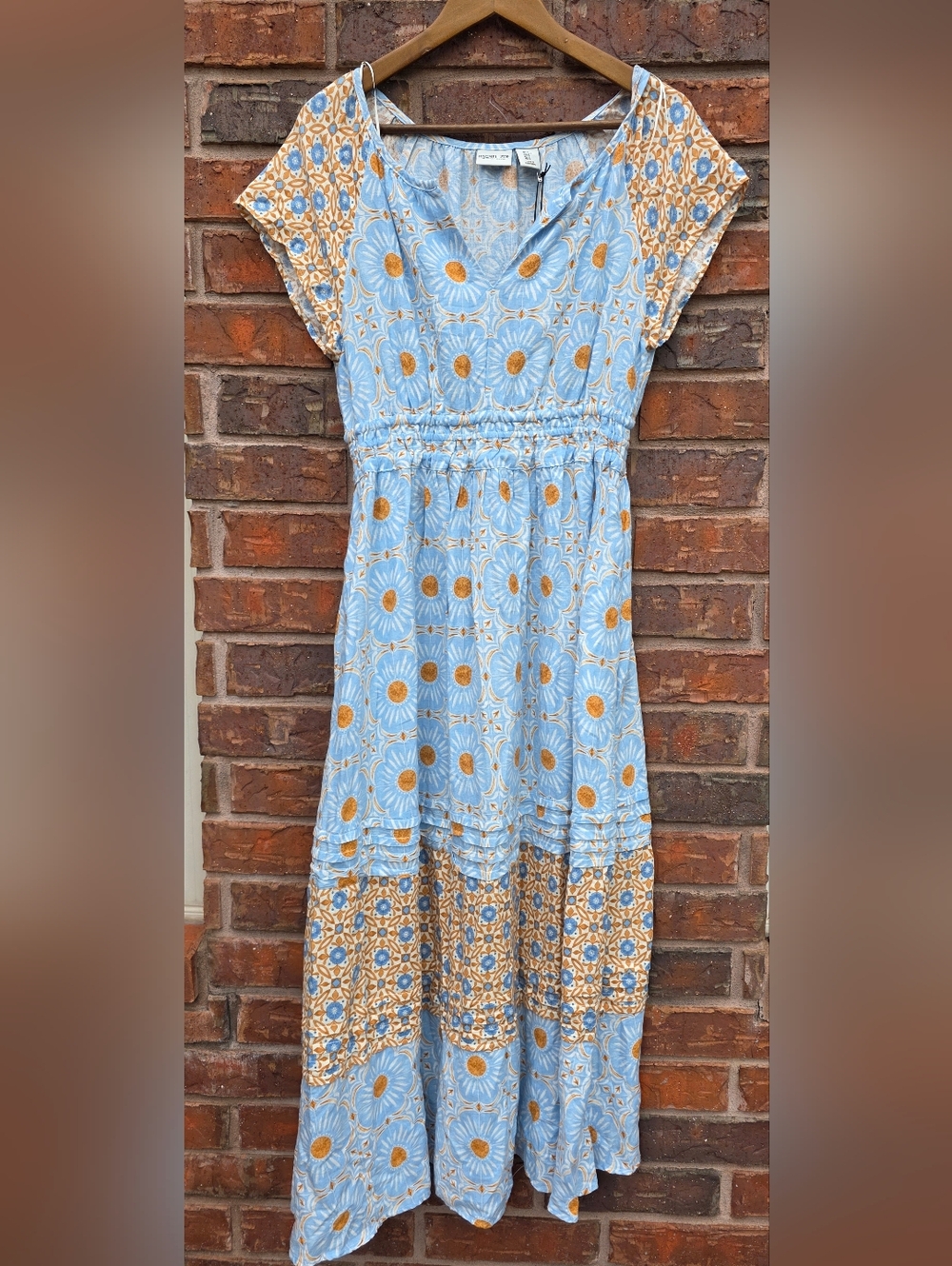 S NWT Rachel Zoe Linen Blend Mixed Floral Multi Midi Dress Cap Sleeves